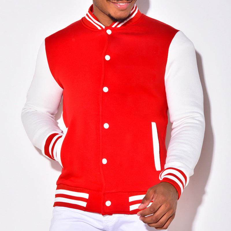 Herren sportliche Collegejacke mit kontrastierenden Ärmeln und Druckknöpfen Aliams