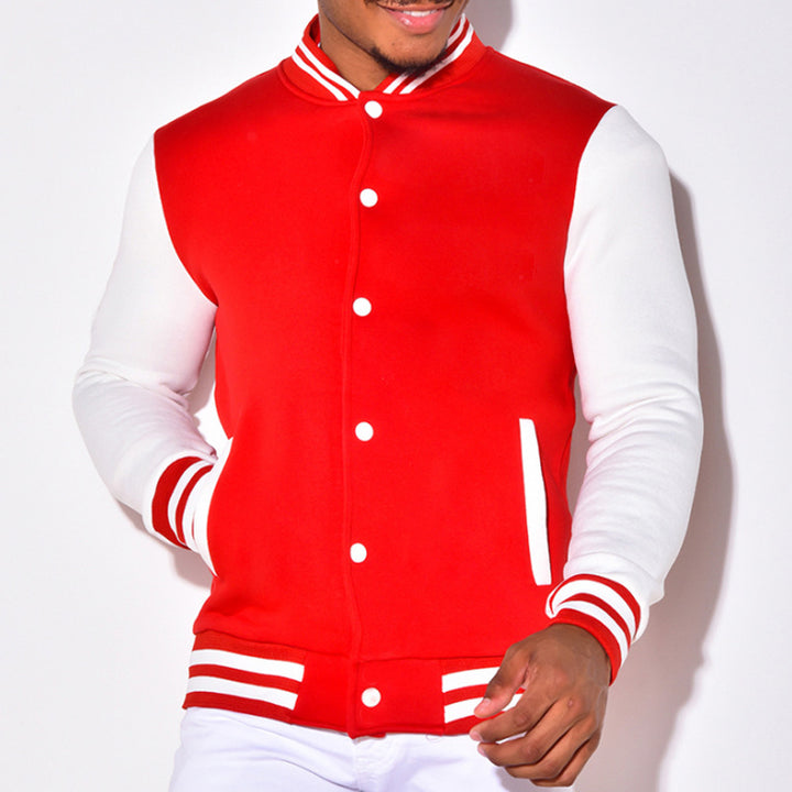 Herren sportliche Collegejacke mit kontrastierenden Ärmeln und Druckknöpfen Aliams