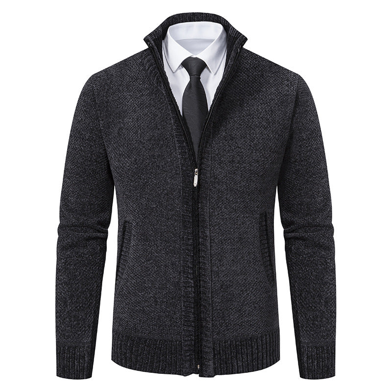 Herren elegante Strickjacke mit modernem Reißverschluss und hohem Kragen Aliams