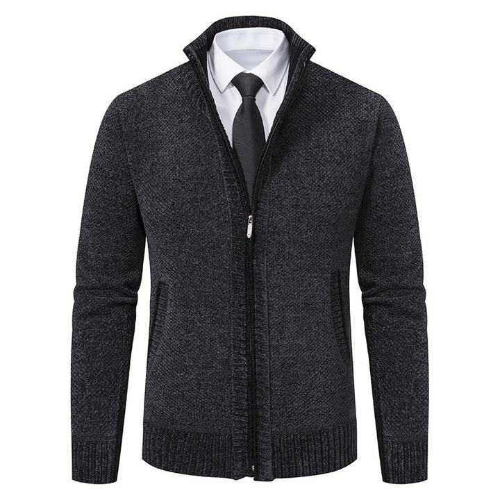 Herren elegante Strickjacke mit modernem Reißverschluss und hohem Kragen Aliams