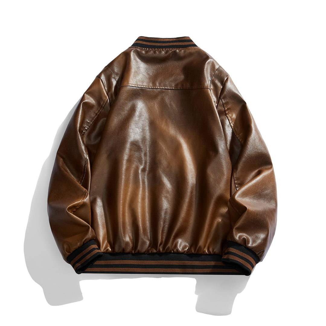 Herren klassische Lederjacke mit elastischen Rippbündchen Aliams