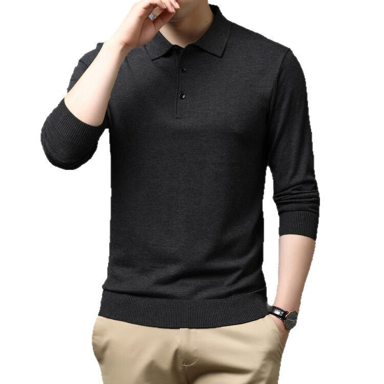 Herren eleganter Strickpullover mit Polokragen und Knopfleiste Aliams