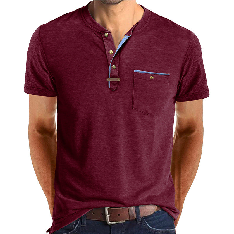 Herren Kurzarm-Henley-Shirt mit modischen Knopfdetails und Brusttasche Aliams