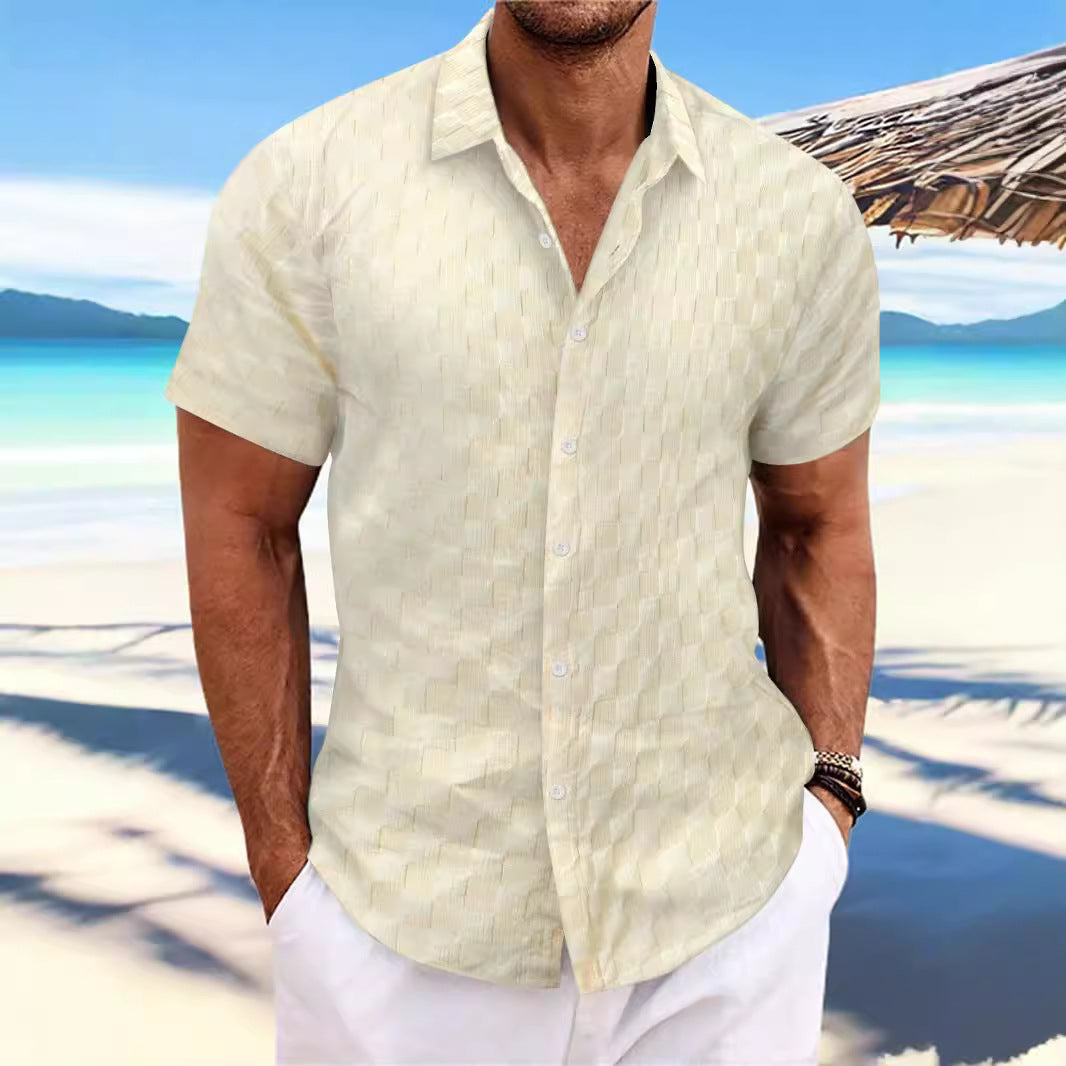 Herren Kurzarm strukturiertes Freizeithemd Aliams