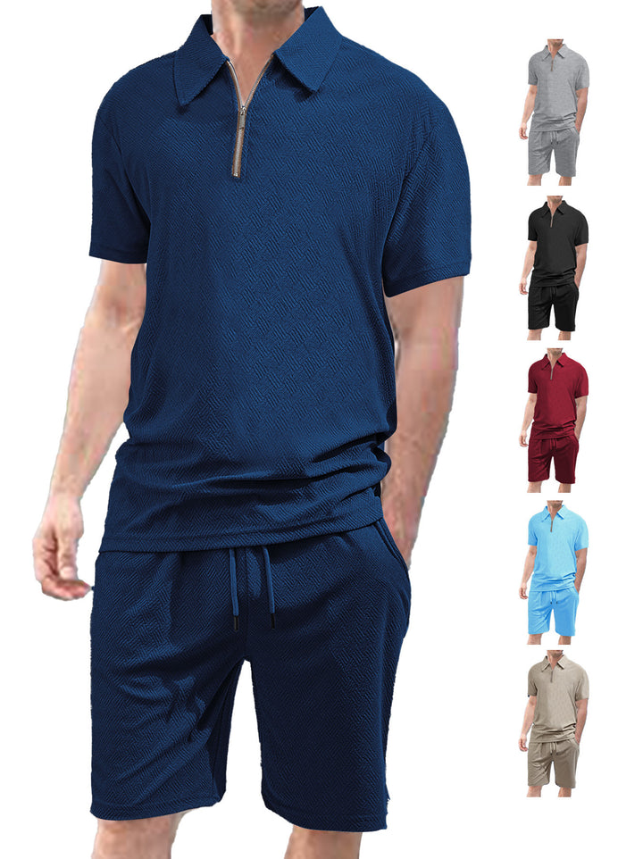 Herren sportliches Kurzarm-Set mit stylischem Reißverschluss und elastischem Bund Aliams