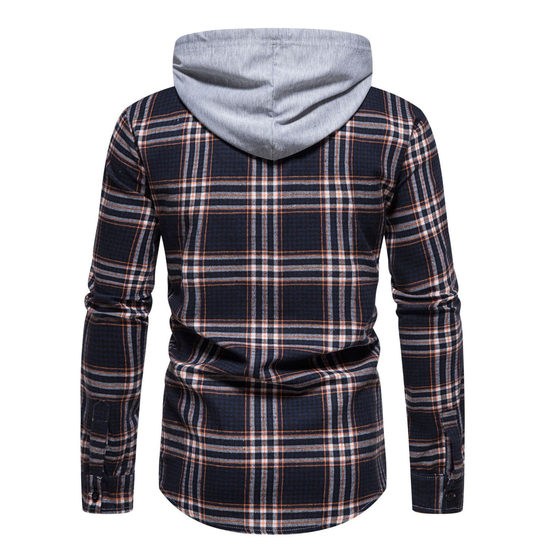 Herren Karo-Hemdjacke mit integrierter Kapuze und modernen Mustern Aliams