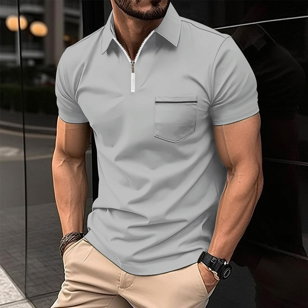 Herren Kurzarm Poloshirt mit Reißverschluss und Brusttasche Aliams