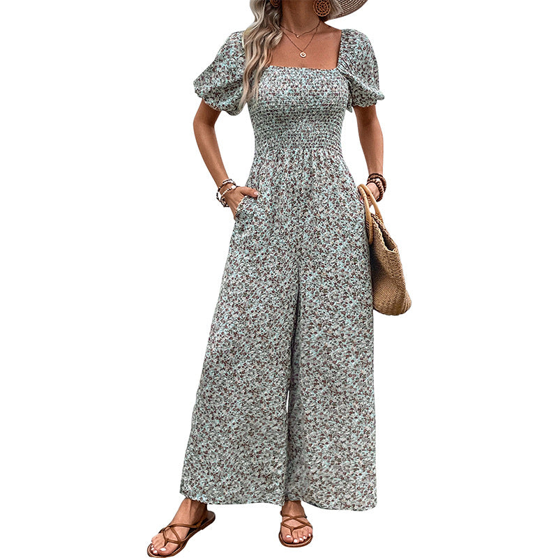 Damen Blumiger Overall mit Weitem Bein Aliams