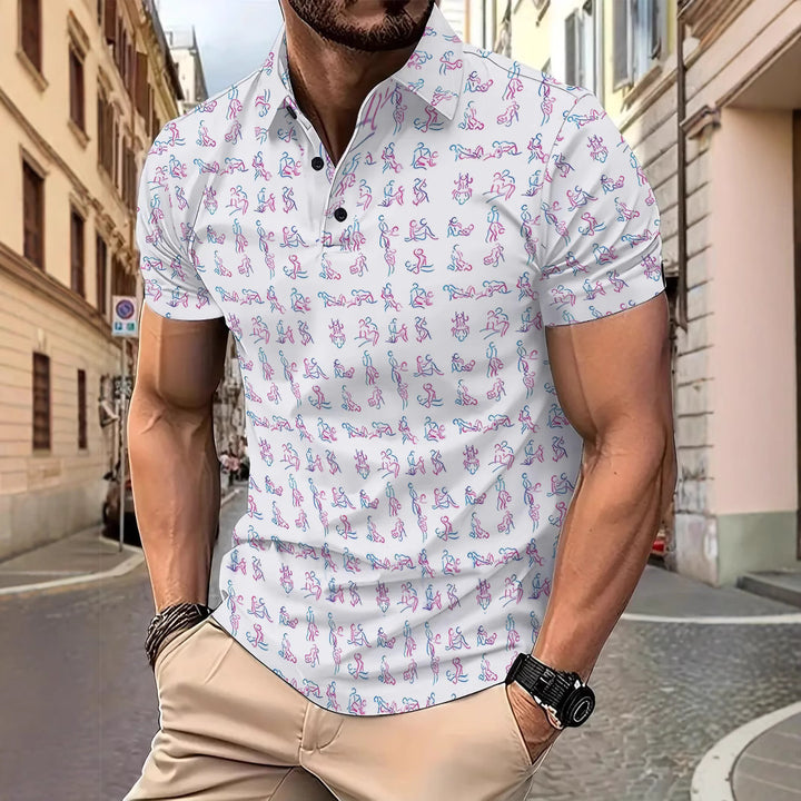 Herren Kurzarm Poloshirt mit kreativem Motivdruck Aliams
