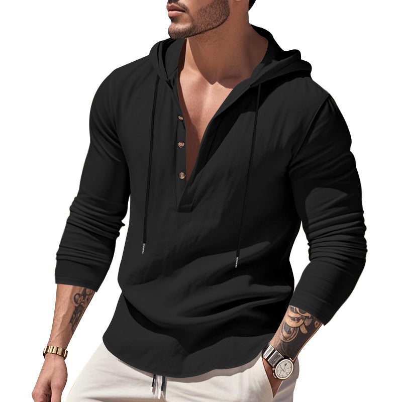 Herren vielseitiger Kapuzenpullover mit Knopfleiste und atmungsaktiver Baumwolle Aliams