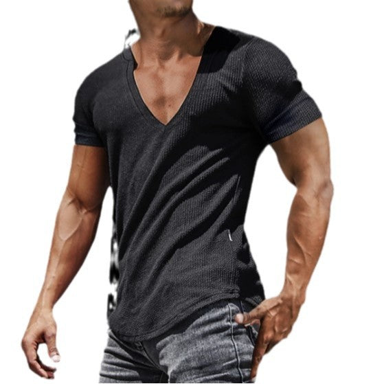 Herren V-Ausschnitt T-Shirt mit strukturierter Oberfläche Aliams