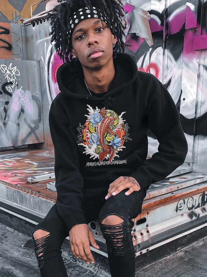 Herren Kapuzenpullover mit künstlerischem Koi-Motiv Aliams