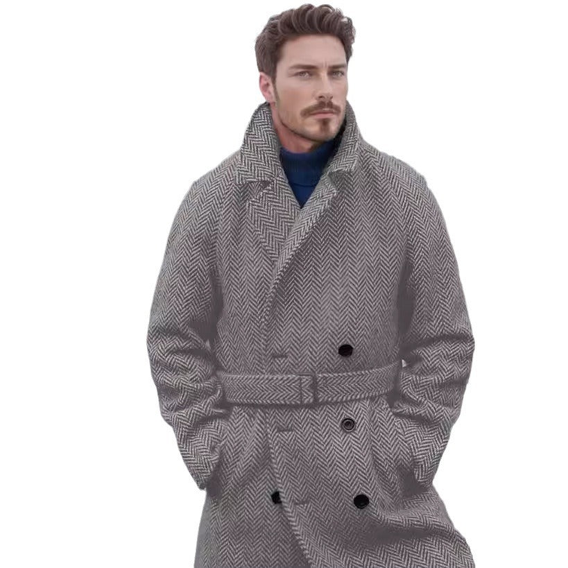 Herren doppelreihiger Loden-Mantel mit Gürtel Aliams