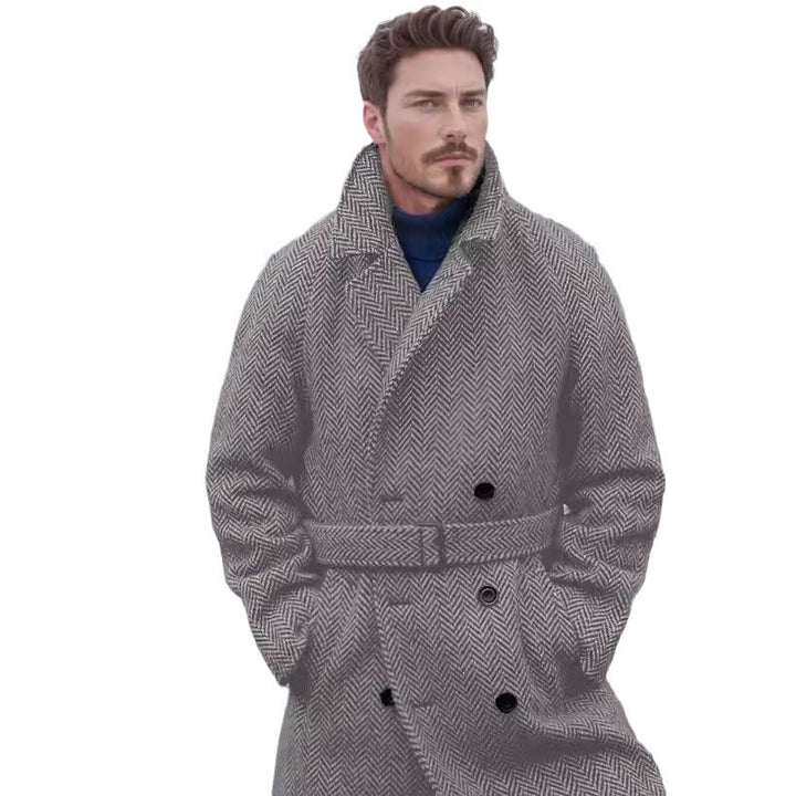 Herren doppelreihiger Loden-Mantel mit Gürtel Aliams