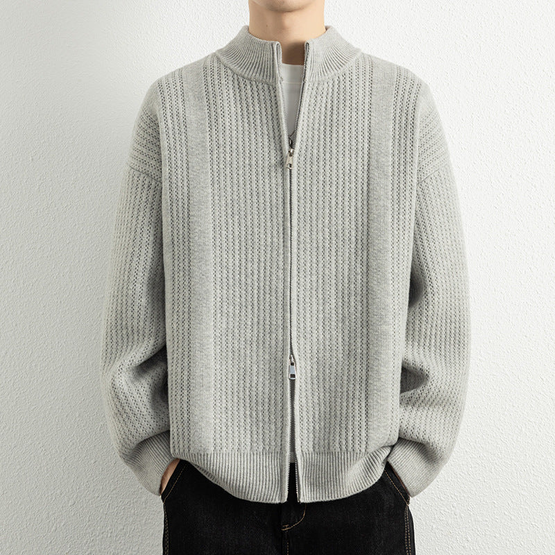 Herren Strickjacke mit modernem Zipper und strukturierter Oberfläche Aliams