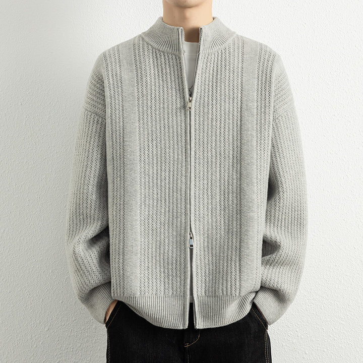 Herren Strickjacke mit modernem Zipper und strukturierter Oberfläche Aliams