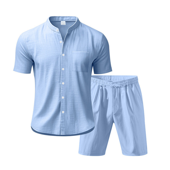 Herren Freizeit Outfit mit kurzärmligem Button-Down-Hemd und elastischen Shorts Aliams
