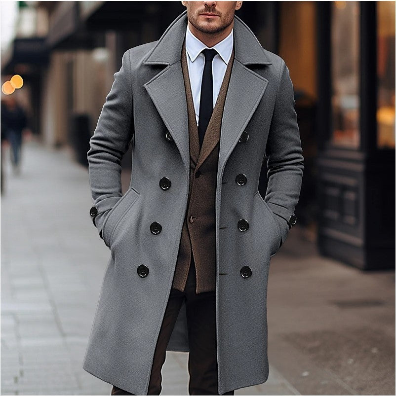 Herren eleganter Wolltrenchcoat mit doppelter Knopfleiste Aliams