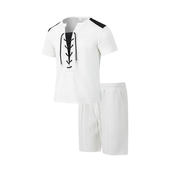 Herren sportliches Kurzarm-Set mit strukturiertem Obermaterial und modischem Schnürdesign Aliams