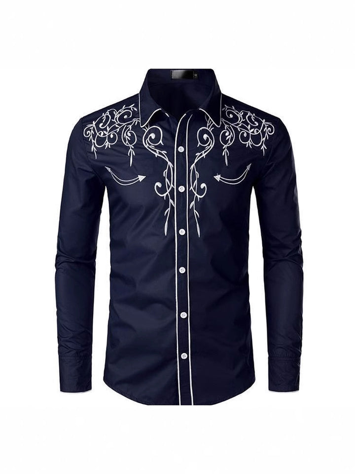 Herren raffiniertes Langarmhemd mit kunstvoller Bestickung Aliams