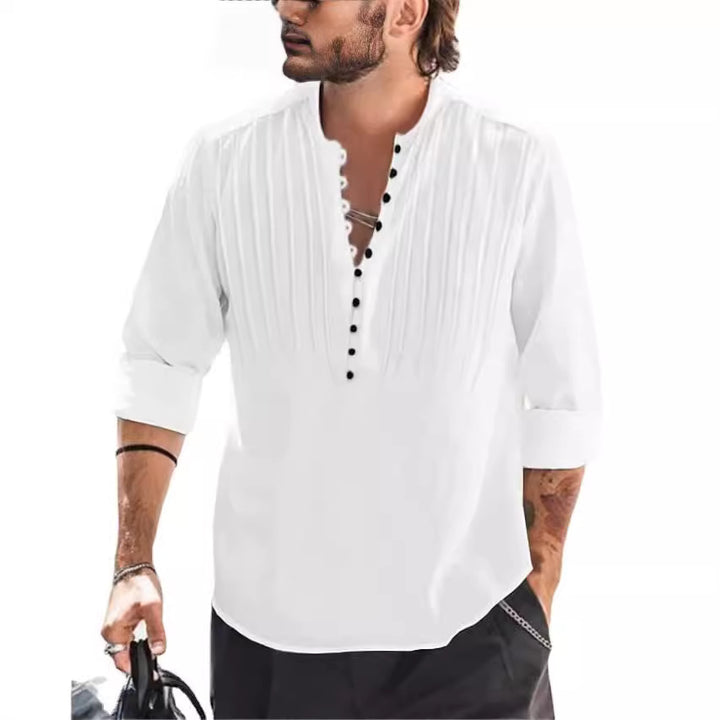 Herren Elegantes Button-Down Plisseehemd Aliams