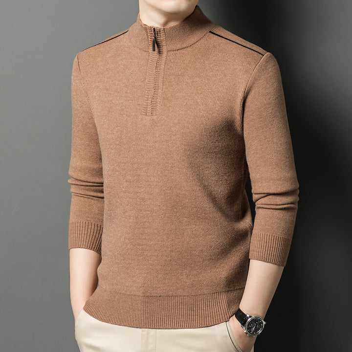 Herren eleganter Stehkragenpullover mit halbem Reißverschluss Aliams