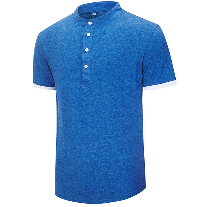 Herren Kurzarm-Henley-Shirt mit kontrastierendem Kragen und komfortabler Knopfleiste Aliams
