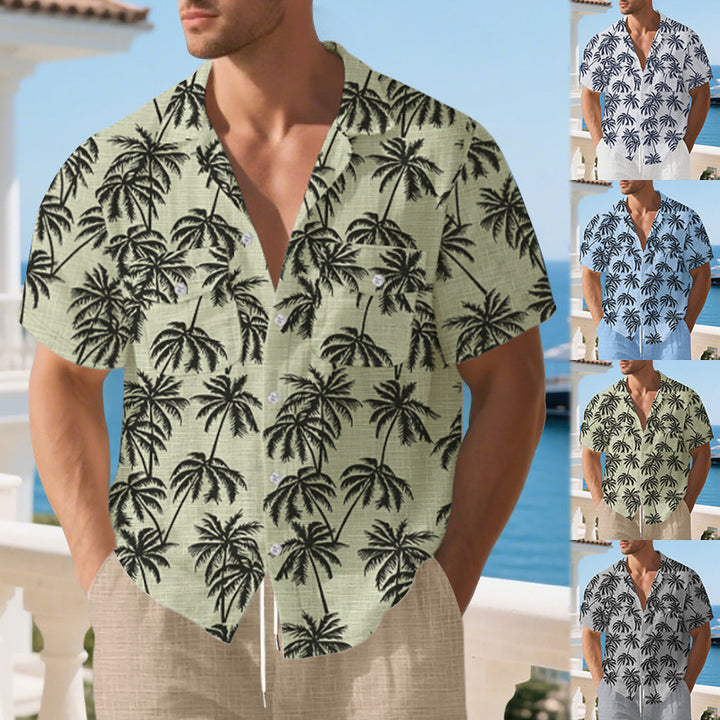 Herren Kurzarm-Hemd mit tropischem Foliage-Muster und bequemer Passform Aliams