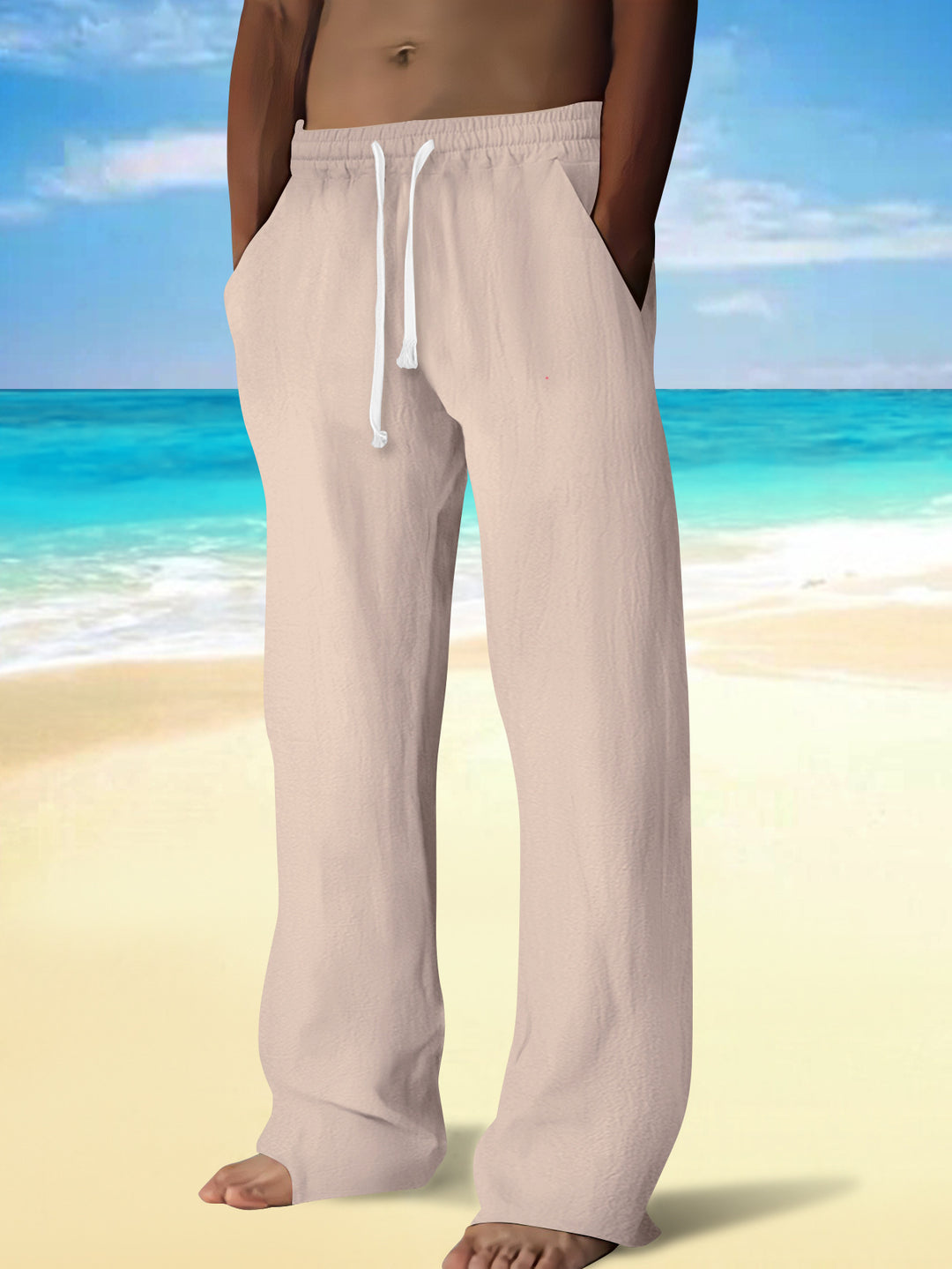 Herren bequeme Strandhose mit elastischem Bund und Seitentaschen Aliams