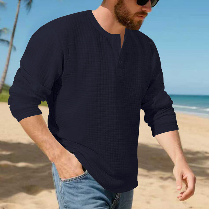 Herren stilvolles Langarm-Henley-Shirt mit strukturierter Oberfläche Aliams