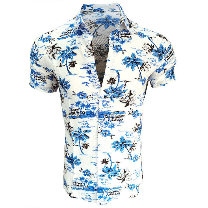 Herren Kurzarm-Hemd mit floralen Motiven und strukturiertem Stoff Aliams