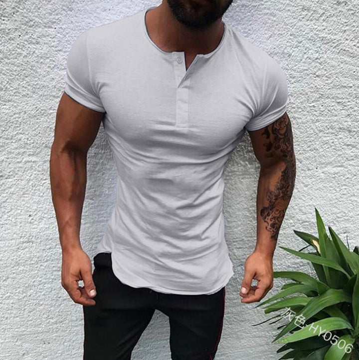 Herren Kurzarm Henley-Shirt mit figurnahem Schnitt und anpassbarem Kragen Aliams