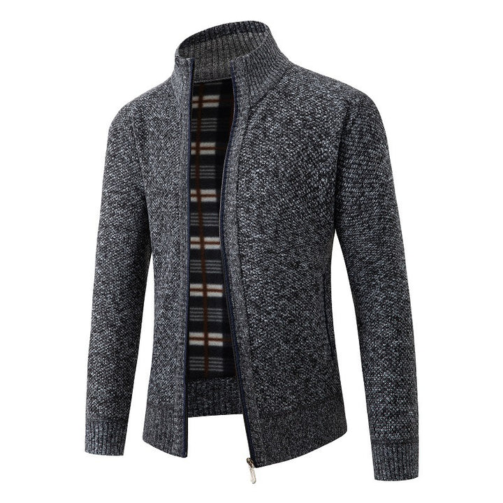 Herren elegante Strickjacke mit hohem Kragen und praktischem Reißverschluss Aliams