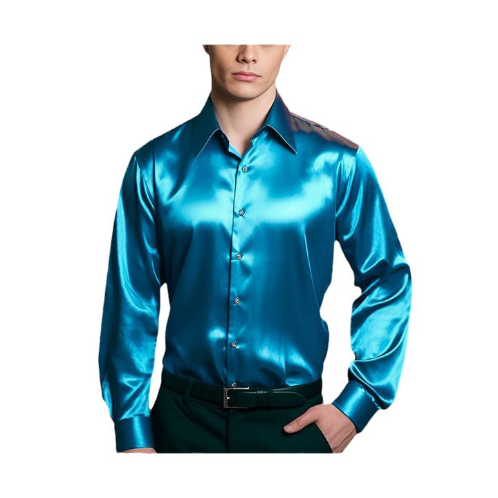 Herren Hochglänzendes Satin-Hemd mit modernem Schnitt Aliams