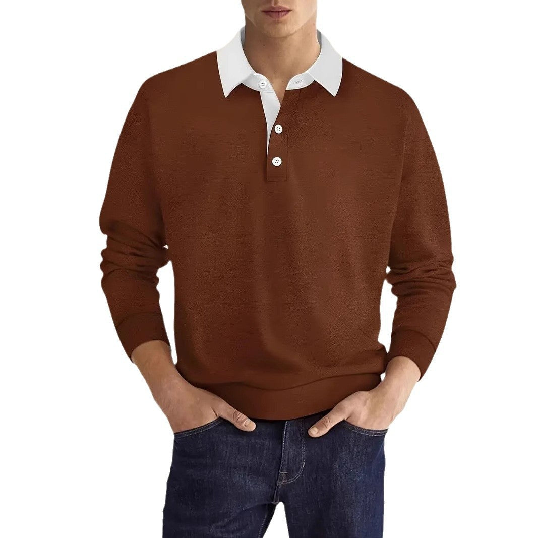 Herren eleganter Polopullover mit Knopfleiste und Kontrastkragen Aliams