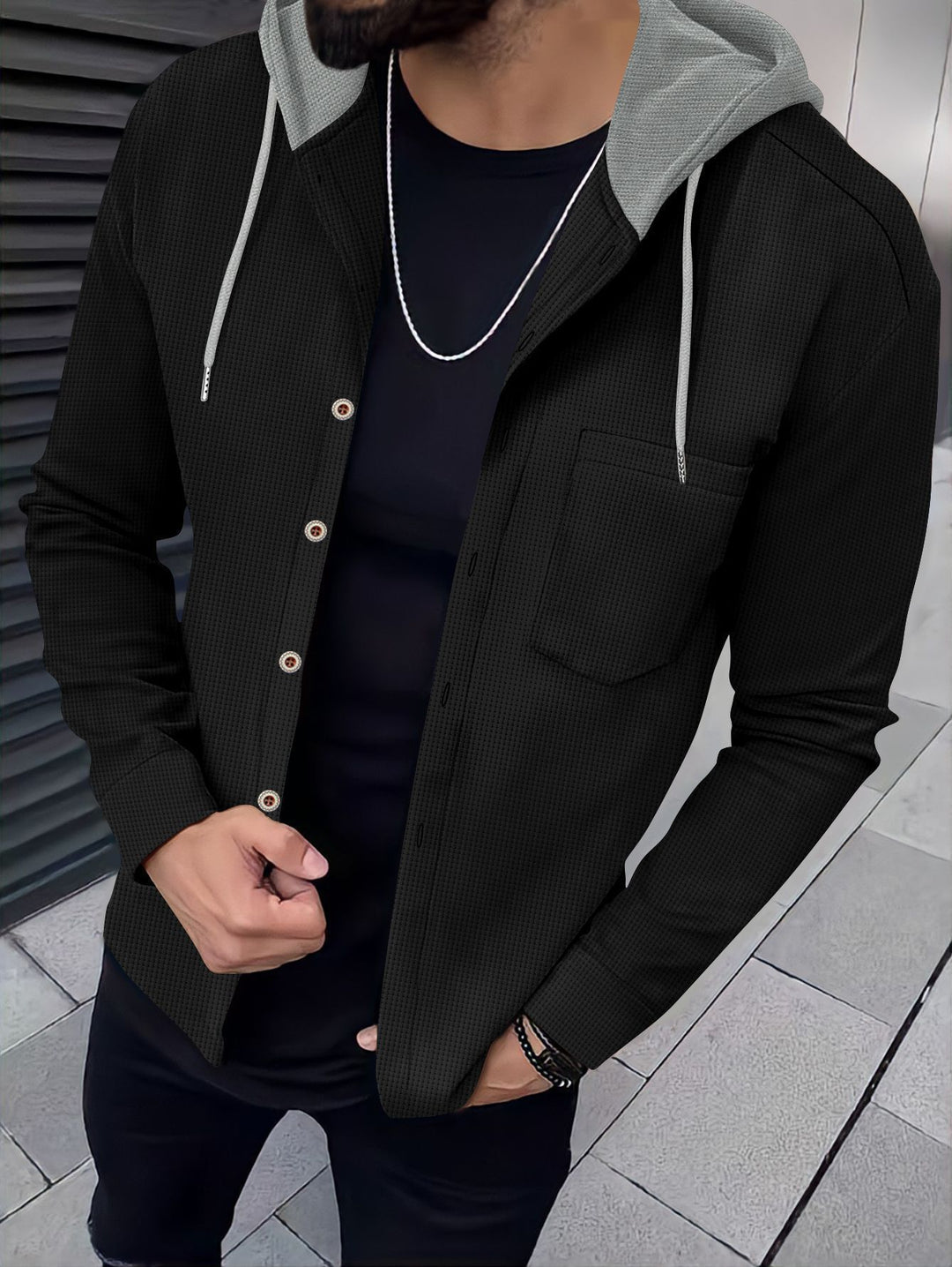 Herren Freizeithemden mit Kapuze und strukturiertem Design Aliams