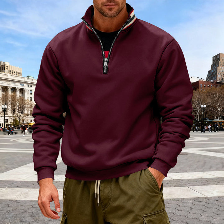 Herren Fleece-Pullover mit halbem Reißverschluss und farblich abgestimmtem Kragen Aliams