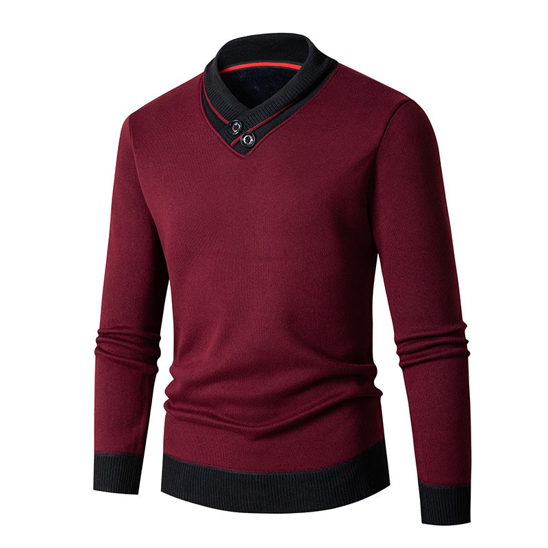 Herren eleganter V-Ausschnitt Pullover mit modischem Kragen Aliams