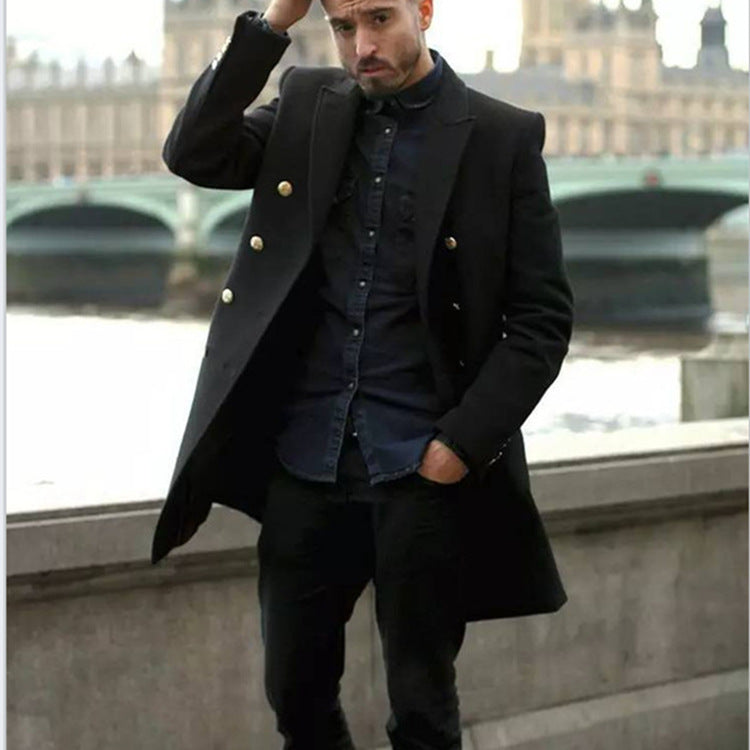 Herren eleganter, modischer Mantel mit doppelter Knopfreihe und edlen Details Aliams
