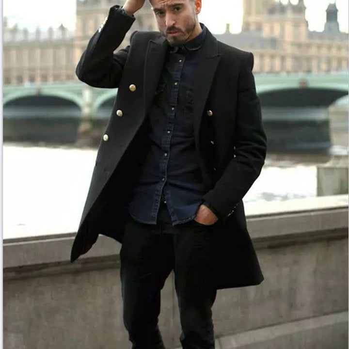 Herren eleganter, modischer Mantel mit doppelter Knopfreihe und edlen Details Aliams