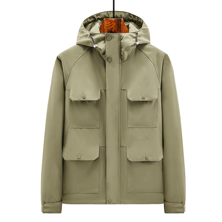 Herren Outdoor-Jacke mit multifunktionalen Taschen und verstellbarem Kapuzenkragen Aliams
