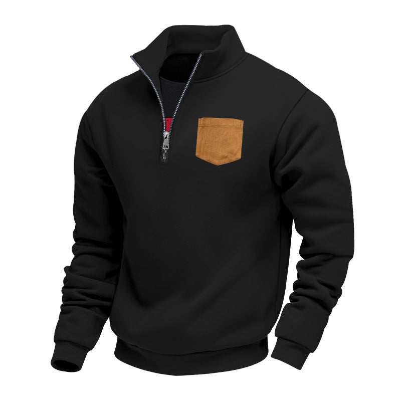 Herren eleganter Sweatpullover mit halbem Reißverschluss und praktischer Brusttasche Aliams