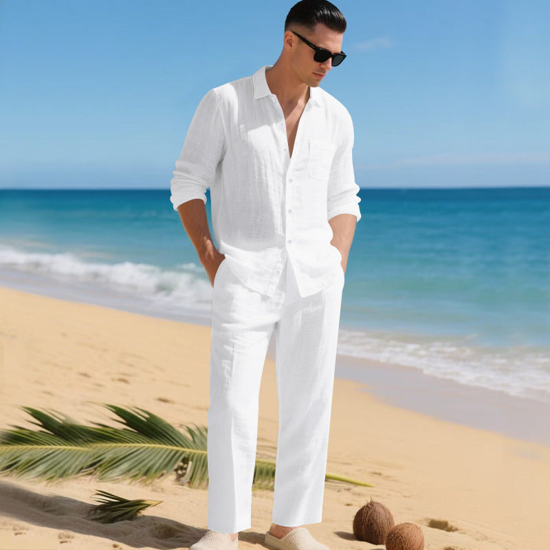 Herren leichtes Leinen-Outfit mit stilvollem Hemd und eleganter Hose Aliams