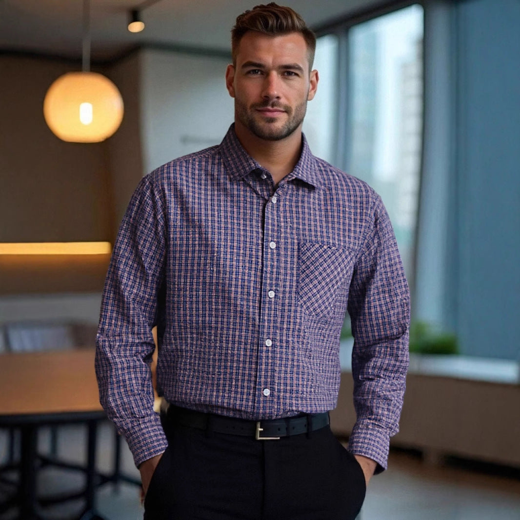 Herren kariertes Langarmhemd mit komfortablem Schnitt und Brusttasche Aliams