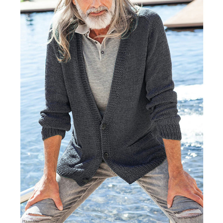 Herren eleganter Strickcardigan mit durchgehenden Knopfdetails und aufgesetzten Taschen Aliams