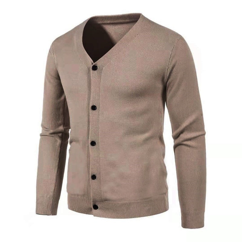 Herren stilvolle Strickjacke mit tiefem V-Ausschnitt und Knopfleiste Aliams