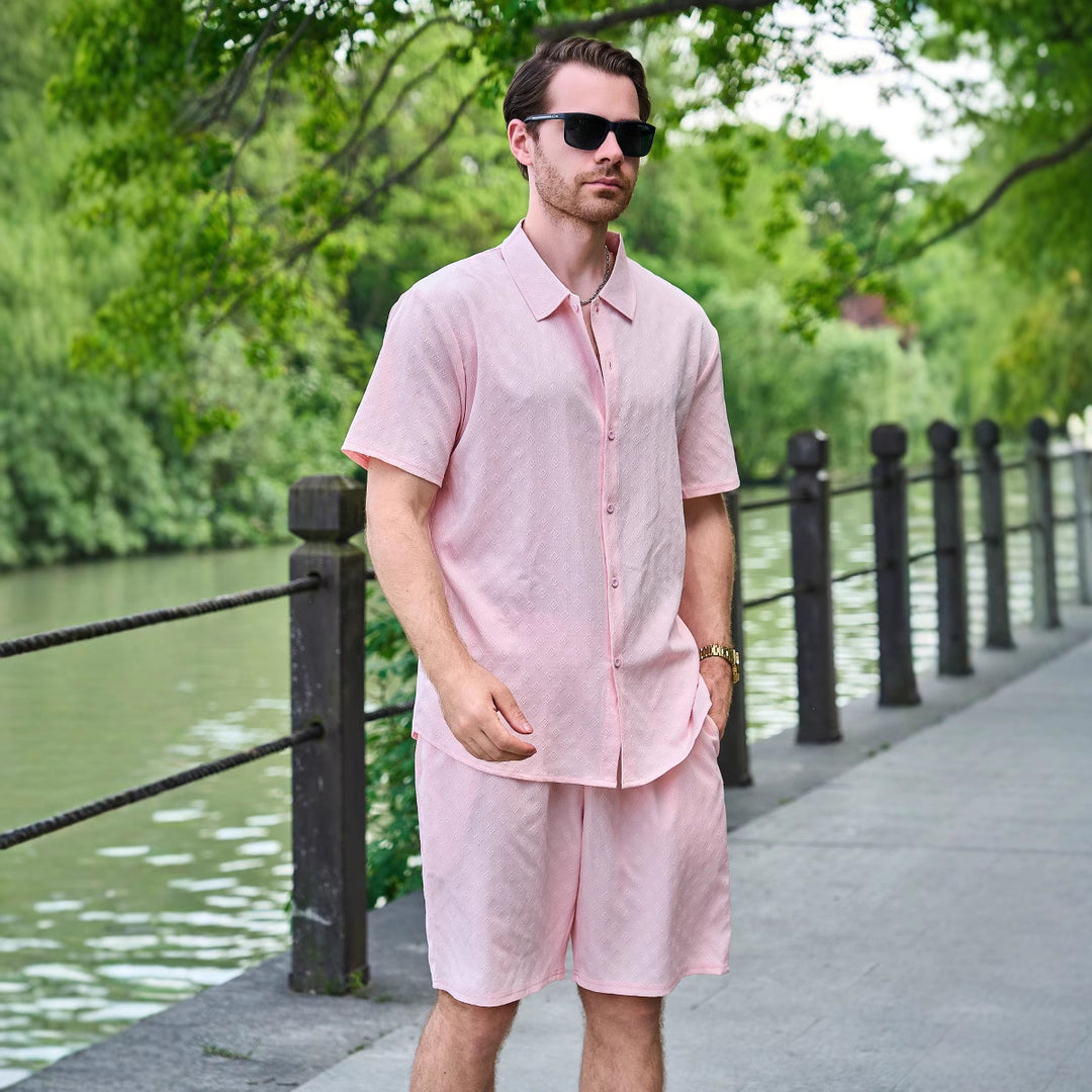 Herren lässiges Kurzarmhemd und kurze Hose Set Aliams