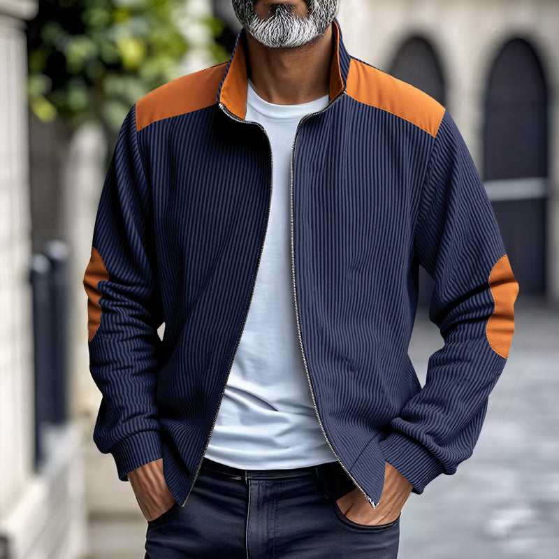 Herren Sportliche Zip-Jacke mit Rippenstruktur und Kontrastärmel Aliams