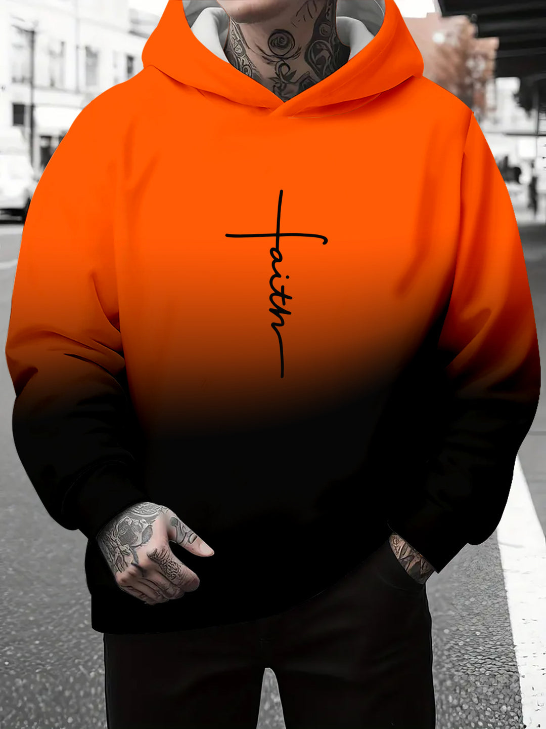 Herren Kapuzenpullover mit subtiler Farbverlauf-Optik und inspirierendem Schriftzug Aliams