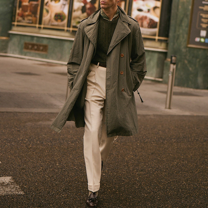 Herren Lange Trenchcoat im klassischen Stil mit praktischen Taschen Aliams